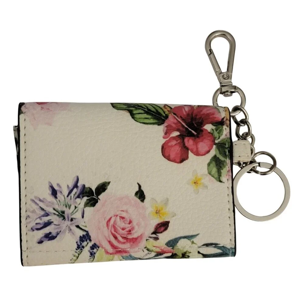 Steve Madden Floral Mini Wallet Keychain Card Holder – Snap Closure, Cream Multi - Picture 4 of 5